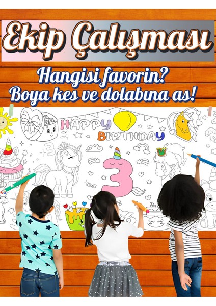 3 Yaş Kız Unicorn Temalı Doğum Günü Partisi 2.5 M Dev Boyama Kağıdı | Kırtasiye Doğal Oyun Hediye fiyatları