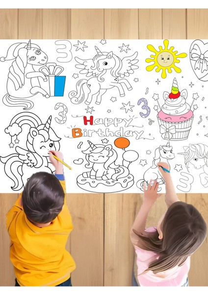 3 Yaş Kız Unicorn Temalı Doğum Günü Partisi 2.5 M Dev Boyama Kağıdı | Kırtasiye Doğal Oyun Hediye modelleri
