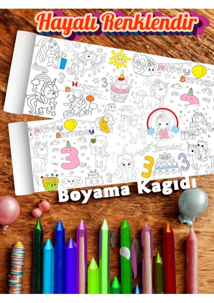 3 Yaş Kız Unicorn Temalı Doğum Günü Partisi 2.5 M Dev Boyama Kağıdı | Kırtasiye Doğal Oyun Hediye fırsatları