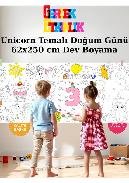 3 Yaş Kız Unicorn Temalı Doğum Günü Partisi 2.5 M Dev Boyama Kağıdı | Kırtasiye Doğal Oyun Hediye indirimleri