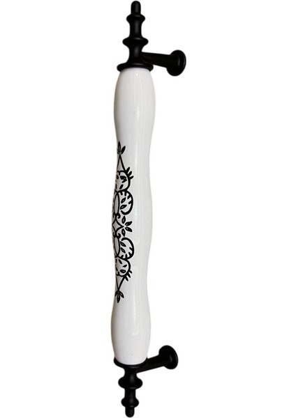 Porselen Kulp Siyah Taç Desenli 128MM(12.8CM) Ölçüsünde Ayakları Siyah Mobilya Kapak Çekmece Kulbu