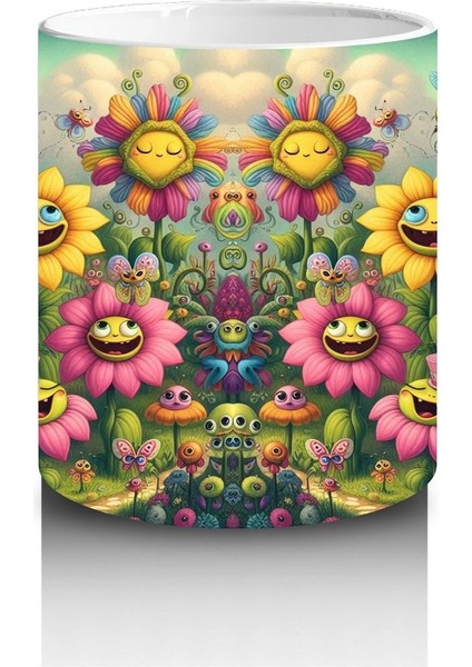 Çocuklara Sütü Sevdiren Gülümseyen Çiçekler ve Uçuşan Arılar Desenli Kupa Bardak fiyatları