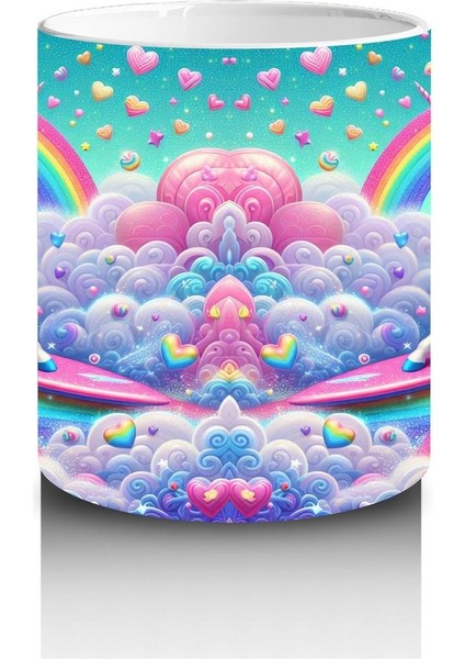 Çocuklara Sütü Sevdiren Kalplerle Dans Eden Gökkuşağı Unicorn Kupa Bardak fiyatları