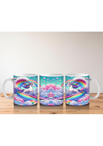 Çocuklara Sütü Sevdiren Kalplerle Dans Eden Gökkuşağı Unicorn Kupa Bardak fırsatları