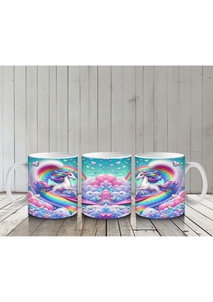 Çocuklara Sütü Sevdiren Kalplerle Dans Eden Gökkuşağı Unicorn Kupa Bardak indirimleri