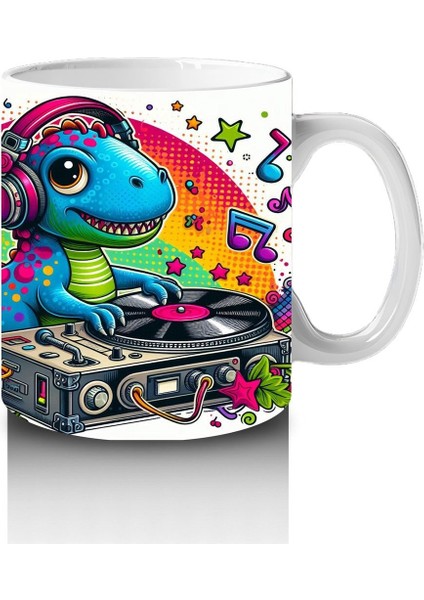 Çocuklara Sütü Sevdiren Renkli Dj Dinozor Desenli Kupa Bardak modelleri