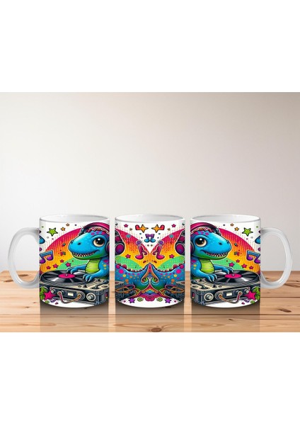 Çocuklara Sütü Sevdiren Renkli Dj Dinozor Desenli Kupa Bardak fırsatları