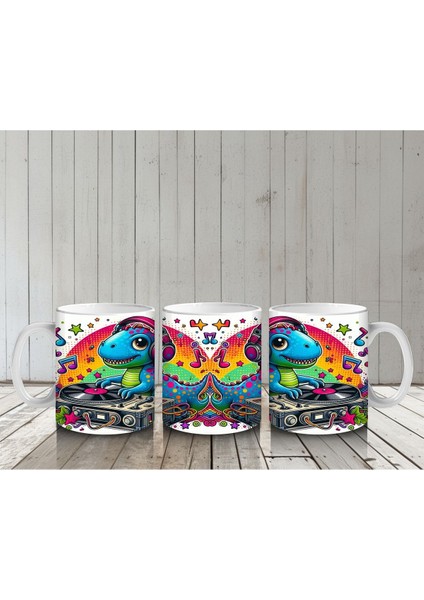 Çocuklara Sütü Sevdiren Renkli Dj Dinozor Desenli Kupa Bardak indirimleri