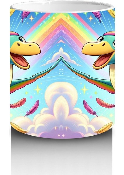 Çocuklara Sütü Sevdiren Gökkuşağı Kanatlı Dino Kuş Kupa Bardak fiyatları