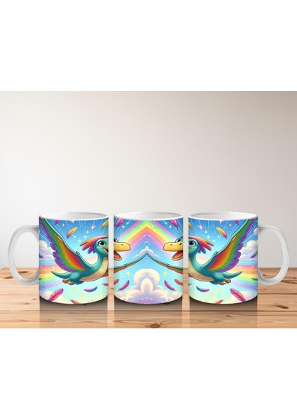 Çocuklara Sütü Sevdiren Gökkuşağı Kanatlı Dino Kuş Kupa Bardak fırsatları