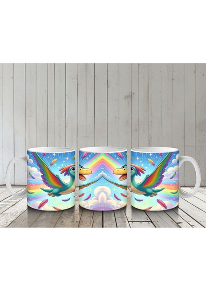 Çocuklara Sütü Sevdiren Gökkuşağı Kanatlı Dino Kuş Kupa Bardak indirimleri