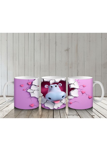 Çocuklara Sütü Sevdiren Kalp Çerçevesindeki Meraklı Su Aygırı Kupa Bardak indirimleri