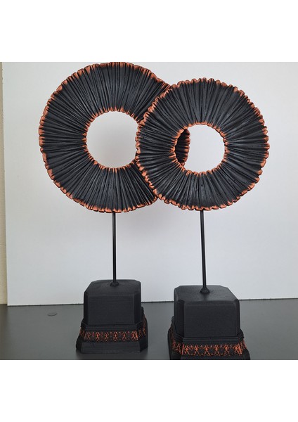 Dekoratif Modern Halka Biblo 2'li Set Polyester Siyah Büyük Boy 35X19 Küçük Boy 32X16