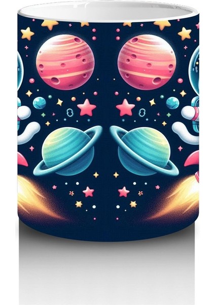 Çocuklara Sütü Sevdiren Roketle Uçan Astronot Kedi Desenli Kupa Bardak fiyatları