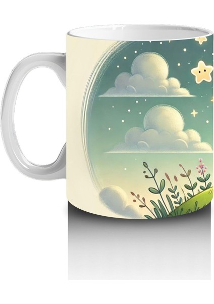 Çocuklara Sütü Sevdiren Gece Masalı Okuyan Sevimli Ayıcık Desenli Kupa Bardak