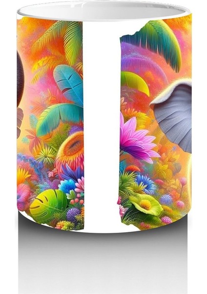 Çocuklara Sütü Sevdiren Rengârenk Arka Planlı Sevimli Fil Desenli Kupa Bardak fiyatları