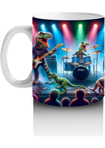 Çocuklara Sütü Sevdiren Sahnede Konser Veren Dinozor Rock Grubu Desenli Kupa Bardak