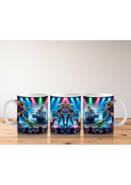 Çocuklara Sütü Sevdiren Sahnede Konser Veren Dinozor Rock Grubu Desenli Kupa Bardak fırsatları