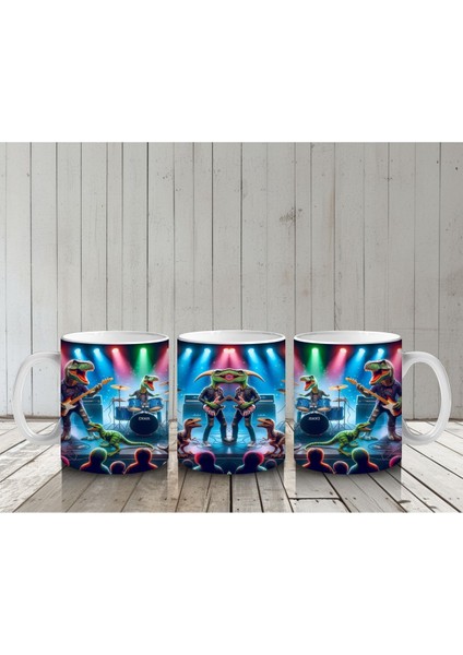 Çocuklara Sütü Sevdiren Sahnede Konser Veren Dinozor Rock Grubu Desenli Kupa Bardak indirimleri