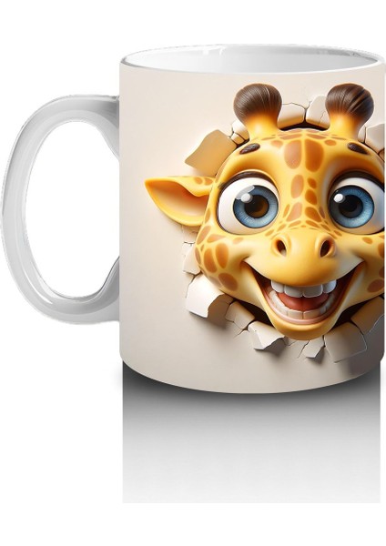 Çocuklara Sütü Sevdiren Duvarı Delip Bakan Neşeli Zürafa Kupa Bardak