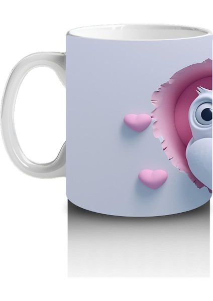 Çocuklara Sütü Sevdiren Kalp Çatlağından Bakan Neşeli Baykuş Çifti Kupa Bardak