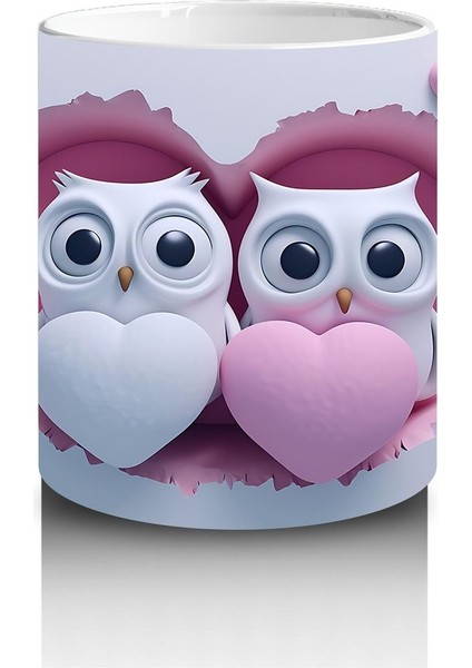 Çocuklara Sütü Sevdiren Kalp Çatlağından Bakan Neşeli Baykuş Çifti Kupa Bardak fiyatları