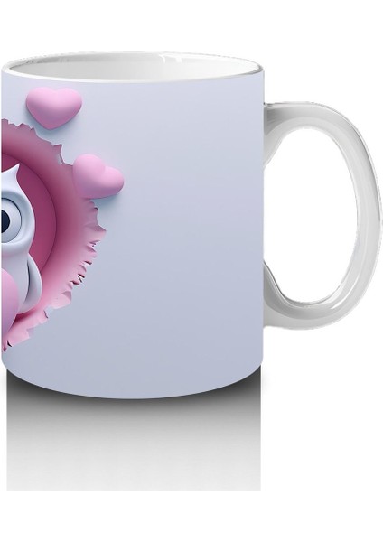 Çocuklara Sütü Sevdiren Kalp Çatlağından Bakan Neşeli Baykuş Çifti Kupa Bardak modelleri