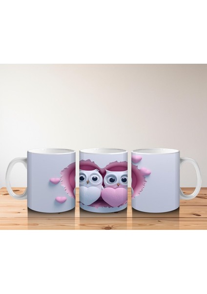 Çocuklara Sütü Sevdiren Kalp Çatlağından Bakan Neşeli Baykuş Çifti Kupa Bardak fırsatları