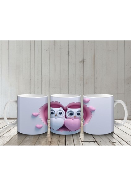 Çocuklara Sütü Sevdiren Kalp Çatlağından Bakan Neşeli Baykuş Çifti Kupa Bardak indirimleri