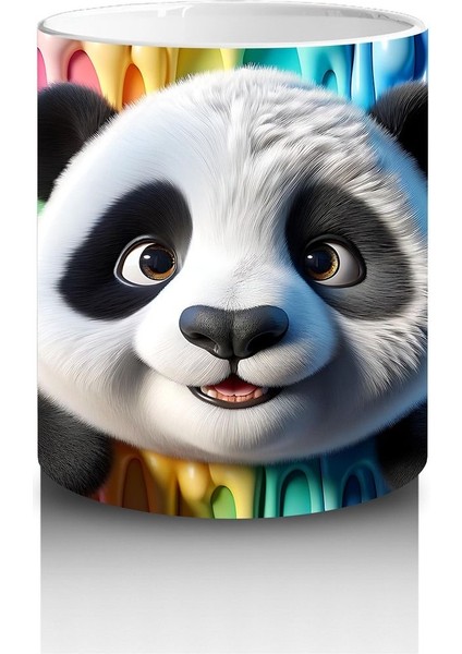 Çocuklara Sütü Sevdiren Renkli Boya Dalgaları Arasında Meraklı Panda Kupa Bardak fiyatları