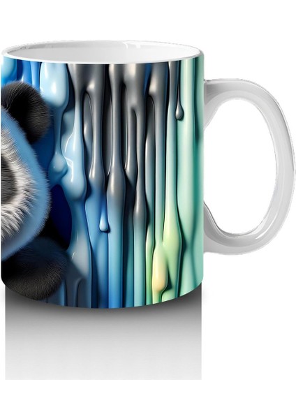 Çocuklara Sütü Sevdiren Renkli Boya Dalgaları Arasında Meraklı Panda Kupa Bardak modelleri