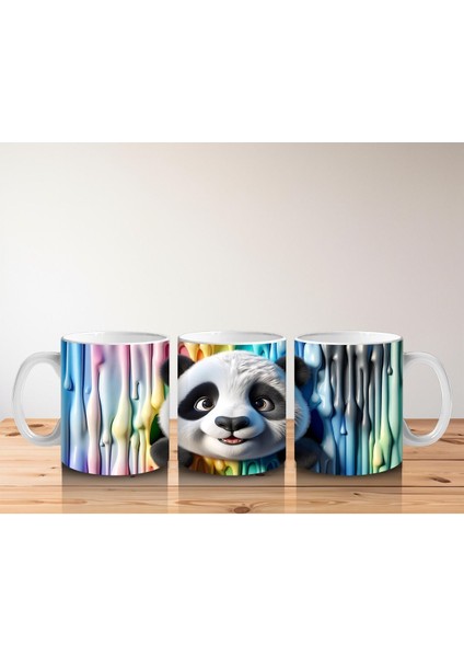 Çocuklara Sütü Sevdiren Renkli Boya Dalgaları Arasında Meraklı Panda Kupa Bardak fırsatları