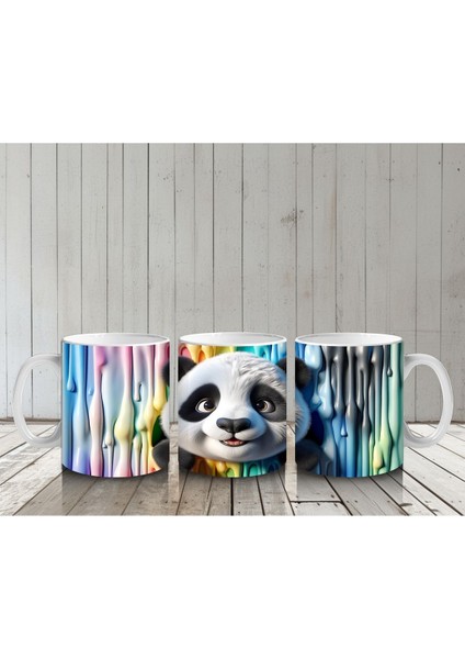 Çocuklara Sütü Sevdiren Renkli Boya Dalgaları Arasında Meraklı Panda Kupa Bardak indirimleri