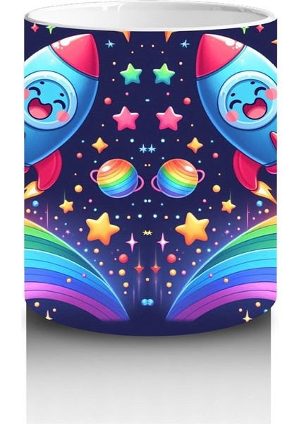 Çocuklara Sütü Sevdiren Gökkuşağından Fırlayan Neşeli Roketler Desenli Kupa Bardak fiyatları