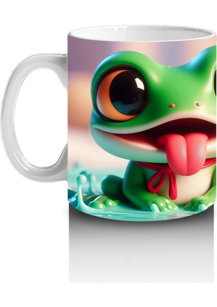 Çocuklara Sütü Sevdiren Neşeli Kurbağa Çifti Kupa Bardak