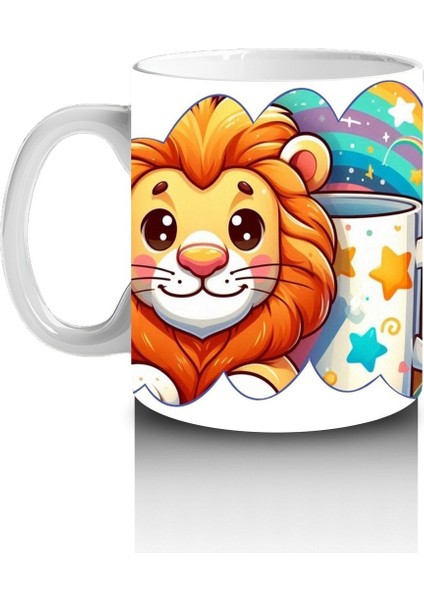 Çocuklara Sütü Sevdiren Renkli Kupasıyla Sevimli Aslan Desenli Kupa Bardak