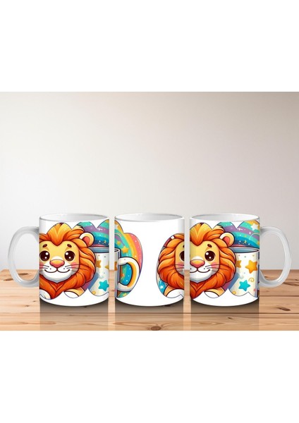 Çocuklara Sütü Sevdiren Renkli Kupasıyla Sevimli Aslan Desenli Kupa Bardak fırsatları
