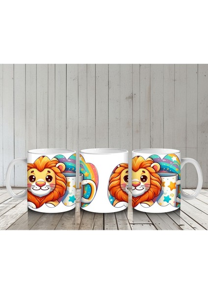 Çocuklara Sütü Sevdiren Renkli Kupasıyla Sevimli Aslan Desenli Kupa Bardak indirimleri