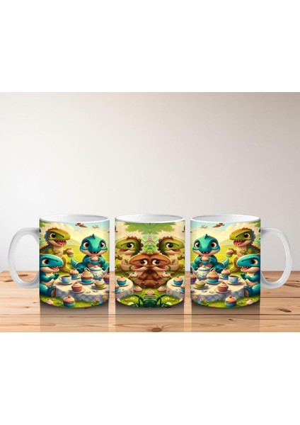 Çocuklara Sütü Sevdiren Cupcake Partisi Yapan Sevimli Dinozorlar Desenli Kupa Bardak fırsatları