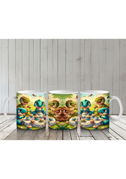 Çocuklara Sütü Sevdiren Cupcake Partisi Yapan Sevimli Dinozorlar Desenli Kupa Bardak indirimleri