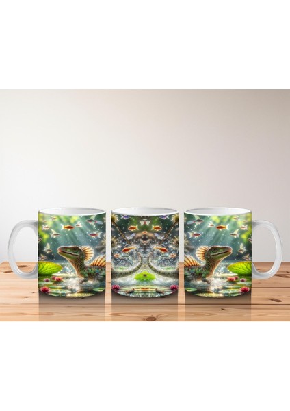 Çocuklara Sütü Sevdiren Nilüferler Arasında Yüzen Sevimli Dinozor Desenli Kupa Bardak fırsatları