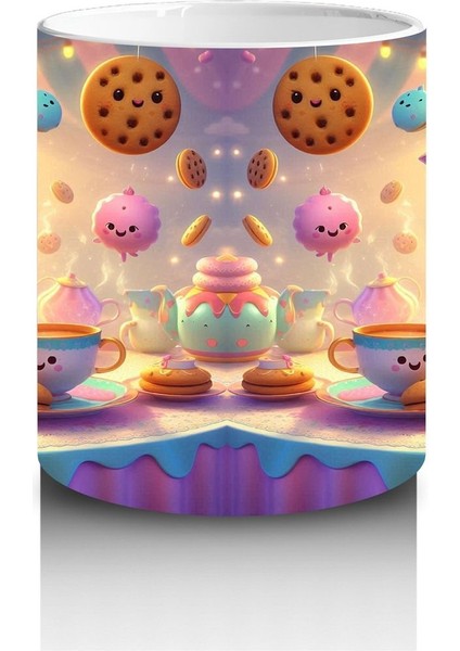 Çocuklara Sütü Sevdiren Neşeli Çay Takımı ve Kurabiyelerle Tatlı Sofra Desenli Kupa Bardak fiyatları