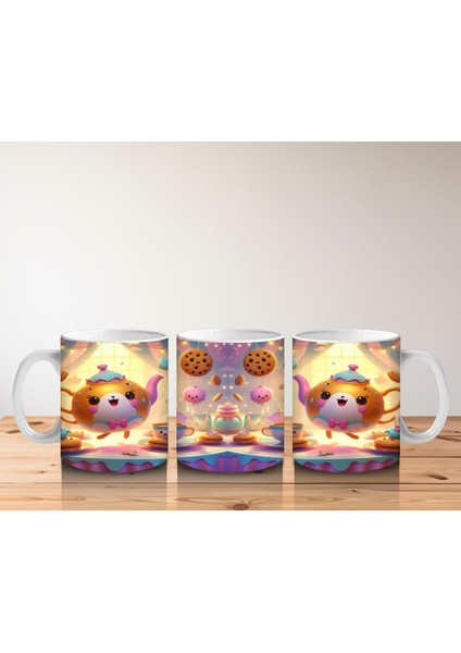 Çocuklara Sütü Sevdiren Neşeli Çay Takımı ve Kurabiyelerle Tatlı Sofra Desenli Kupa Bardak fırsatları