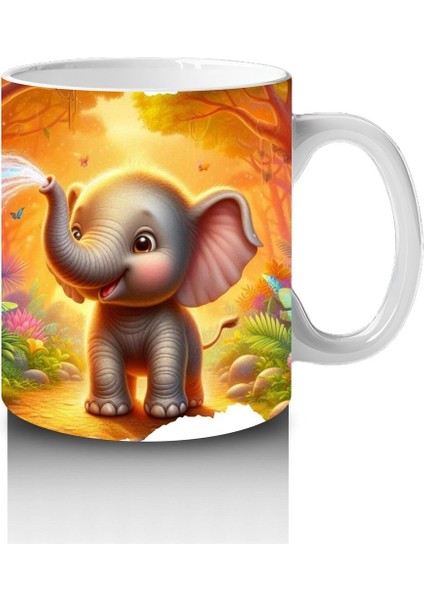 Çocuklara Sütü Sevdiren Orman Ortasında Su Fışkırtan Sevimli Fil Desenli Kupa Bardak modelleri