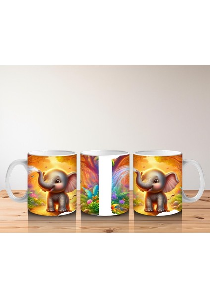 Çocuklara Sütü Sevdiren Orman Ortasında Su Fışkırtan Sevimli Fil Desenli Kupa Bardak fırsatları