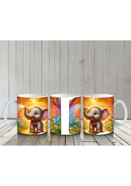 Çocuklara Sütü Sevdiren Orman Ortasında Su Fışkırtan Sevimli Fil Desenli Kupa Bardak indirimleri