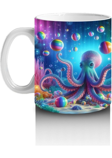 Çocuklara Sütü Sevdiren Işıltılı Ahtapot Karnavalı Kupa Bardak