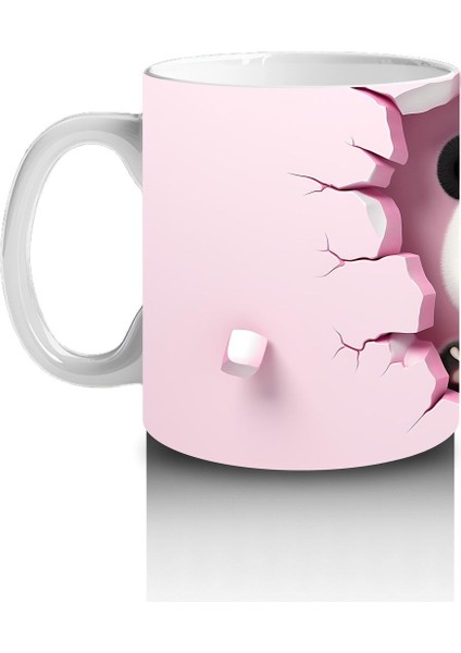 Çocuklara Sütü Sevdiren Duvarı Delip Bakan Neşeli Panda Kupa Bardak