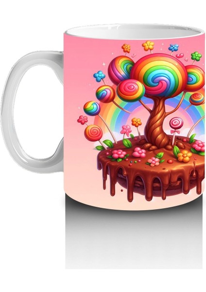 Çocuklara Sütü Sevdiren Şeker Ağacı ve Çikolata Diyarı Desenli Kupa Bardak