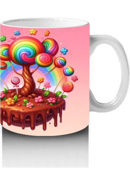 Çocuklara Sütü Sevdiren Şeker Ağacı ve Çikolata Diyarı Desenli Kupa Bardak modelleri